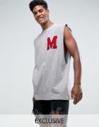 Reclaimed Vintage Inspired Oversized Varsity Tank In Gray - Gray