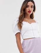 River Island Puff Sleeve Top With Hook And Eye Front In White