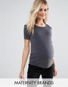 New Look Maternity Metallic Cold Shoulder Top - Gray