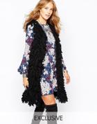 Stitch & Pieces Midi Shaggy Vest - Black