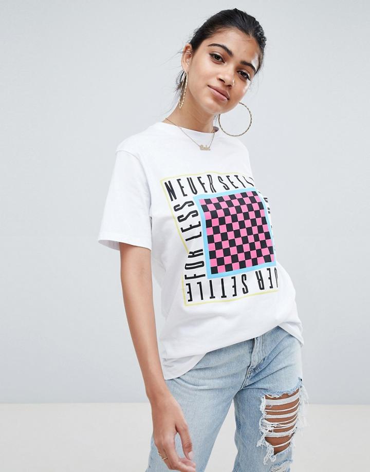 Asos Design Oversized T-shirt With Never Settle For Less Print In White - White