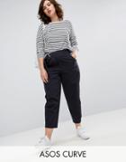 Asos Curve Cropped Chino Pants With D-ring Belt - Navy