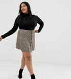 Asos Design Curve Button Front Mini Skirt In Leopard Print - Multi
