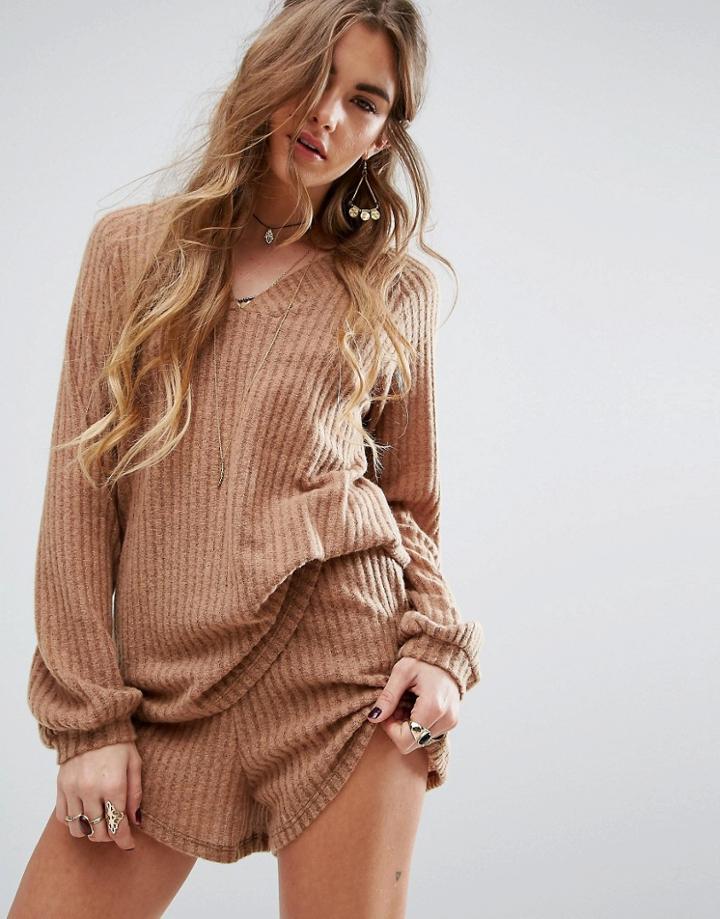 Honey Punch Chunky Ribbed Sweater Co-ord - Beige