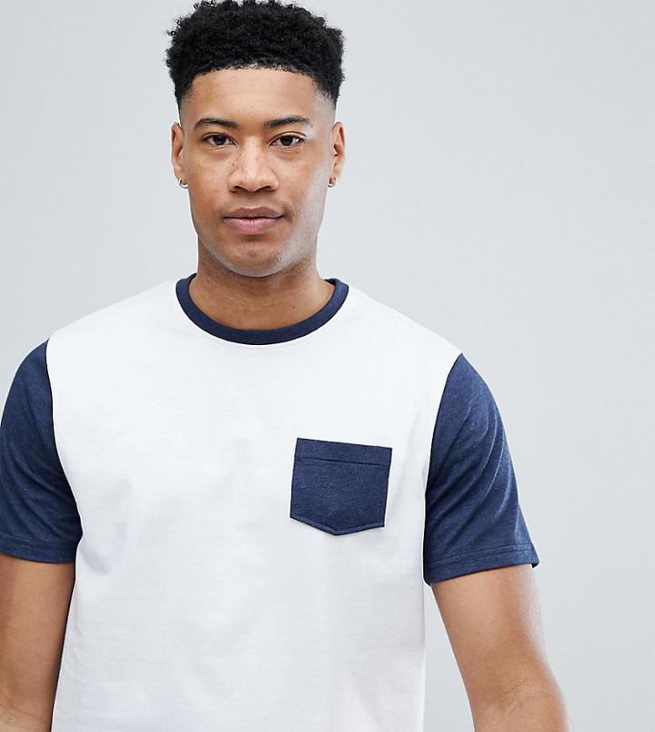 Jacamo T-shirt With Contrast Sleeve And Pocket-white