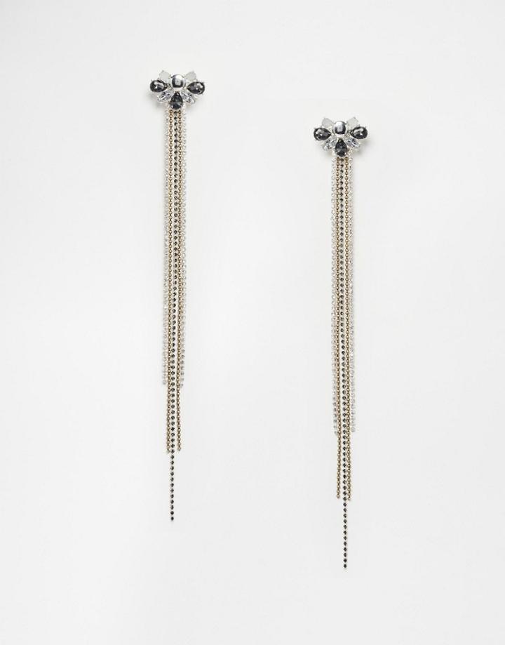 Asos Occasion Flower And Chain Earrings - Silver