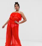 Simply Be Beach Jumpsuit In Red