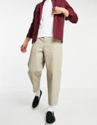Asos Design Oversized Tapered Ankle Grazer Chino Pants In Stone-neutral