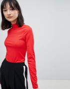 Pieces Ribbed High Neck Sweater - Red