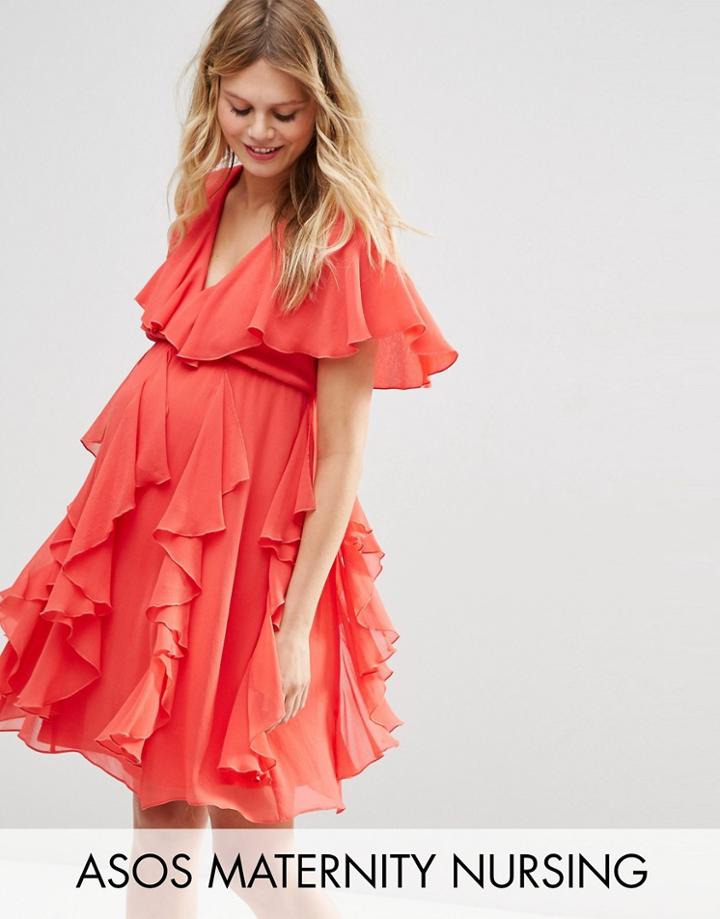 Asos Maternity Nursing Ruffle Wrap Dress - Red