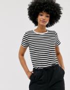 Monki Relaxed Fit Crew Neck T-shirt In Black And White Stripe-multi