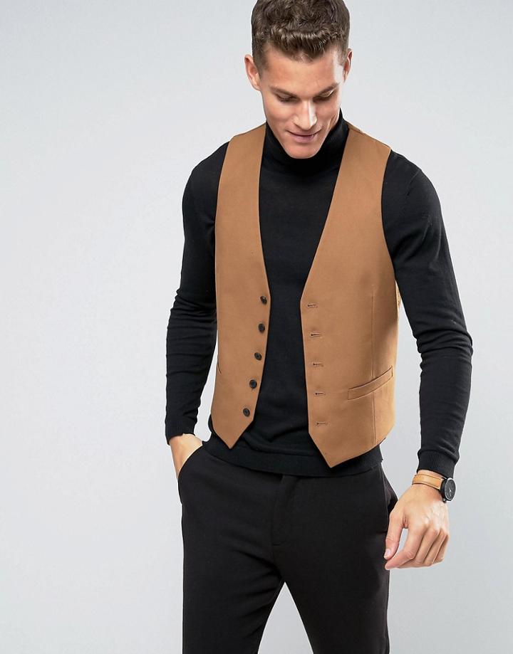Rudie Slim Fit Vest In Camel Twill - Tan