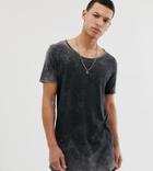 Asos Design Tall Relaxed Super Longline T-shirt With Scoop Neck And Curved Hem In Acid Wash - Black