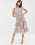 Needle & Thread Tulle Midi Skirt With Shirring Detail In Rose-blue