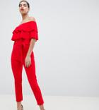 Silver Bloom Bandeau Frill Front Jumpsuit-red