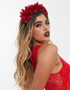 Asos Design Halloween Headband With Oversized Flower Garland In Red - Red
