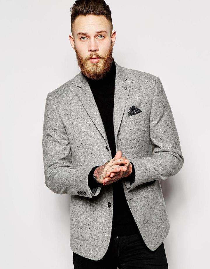 Asos Slim Blazer In Nepp Fabric - Gray