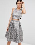 True Decadence Metallic Crop Top In Jacquard - Silver
