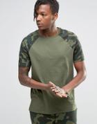 Asos Loungewear T-shirt With Camo Print Sleeves - Green