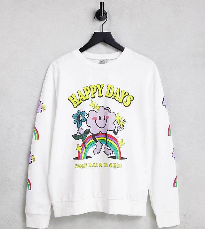 Asos Design Curve Oversized Sweatshirt With Happy Days Print In White
