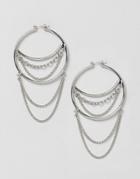 New Look Hoop Earrings With Hanging Chain - Silver