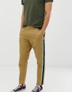 Jack & Jones Intelligence Side Stripe Popper Leg Detail Chinos In Sand - Beige