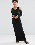 Liquorish Long Sleeve Cold Shoulder Maxi Dress - Black