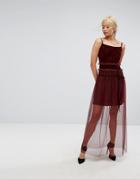 Tresophie Lace And Sheer Maxi Dress - Red
