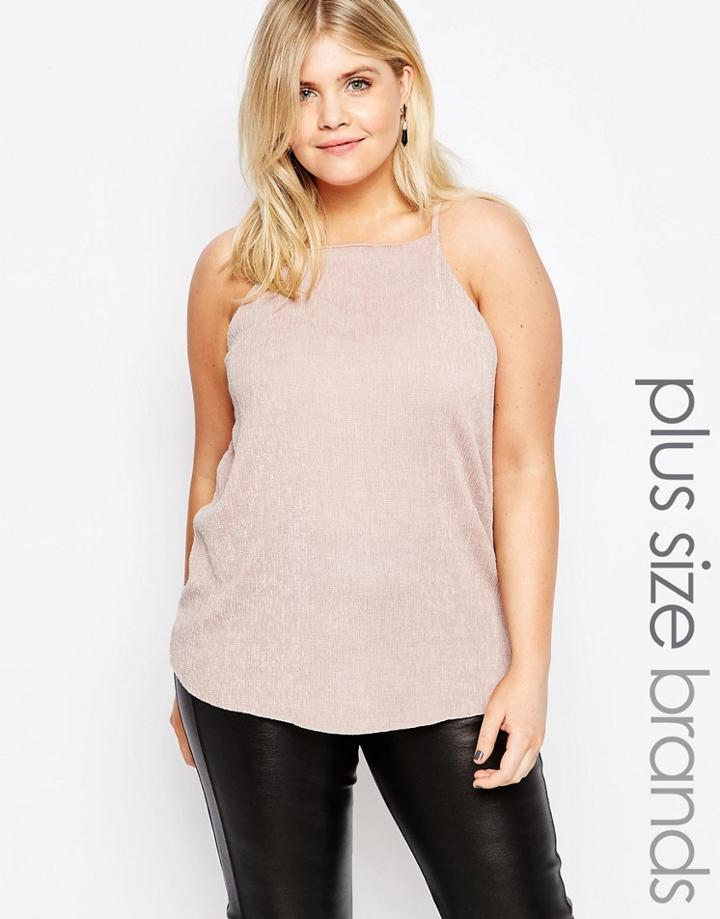 New Look Plus Plisse Cami Top - Pink