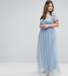 Maya Plus Embellished Yoke Maxi Dress With Cap Sleeve - Blue