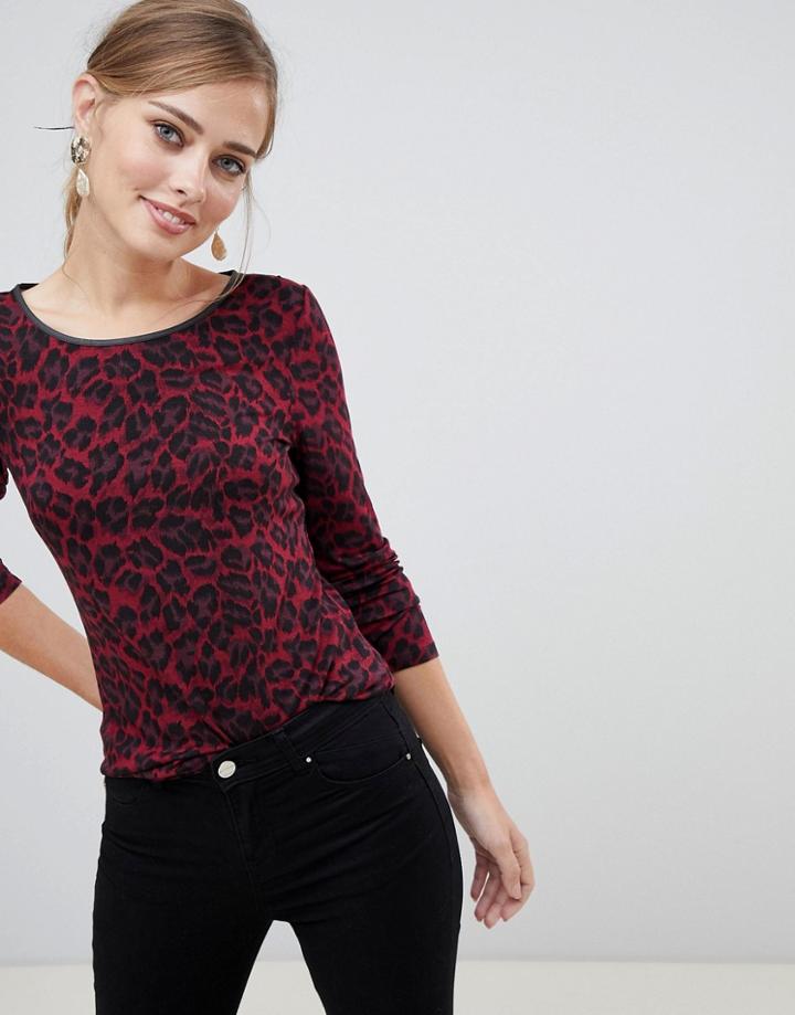 Oasis Crew Neck Top In Animal Print - Red