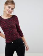 Oasis Crew Neck Top In Animal Print - Red