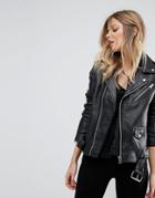 Mango Zip Detail Leather Jacket - Black
