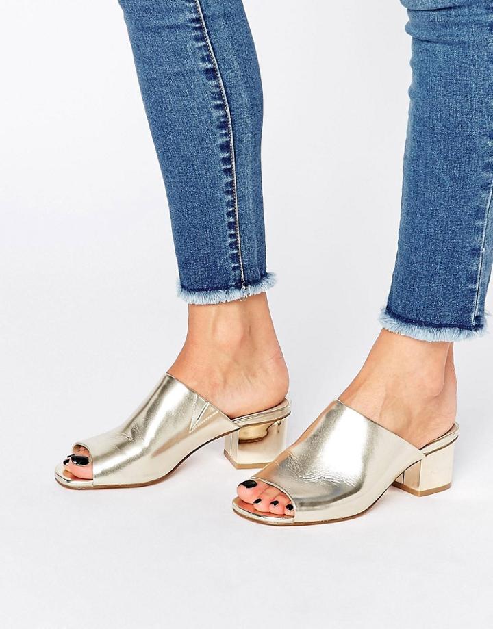 Asos Hugo Block Heeled Mules - Gold