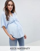 Asos Design Maternity Exclusive Twist Front Kimono Sleeve Top - Blue