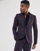 Devils Advocate Skinny Fit Berry Plaid Check Suit Jacket