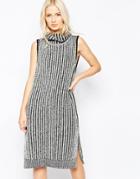 Shae Fallon Sleeveless Turtleneck Ripped Dress - Off White Combo