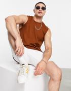 Asos Design Knitted Cotton Tank In Brown