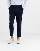 Gianni Feraud Skinny Fit Wool Blend Pinstripe Cropped Suit Pants-navy