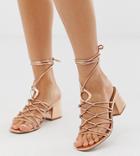 Asos Design Wide Fit Harvey Knotted Ring Detail Block Heeled Sandals - Gold