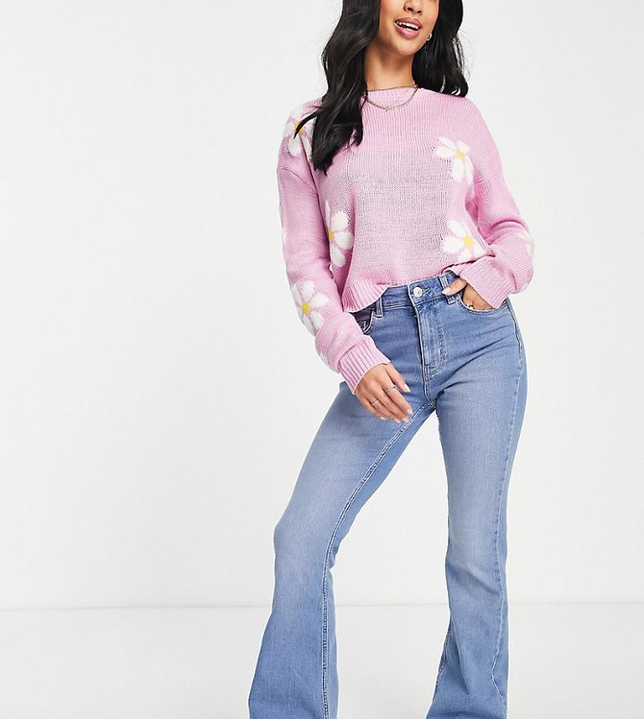 Pieces Petite Peggy High Waisted Flared Jeans In Light Blue