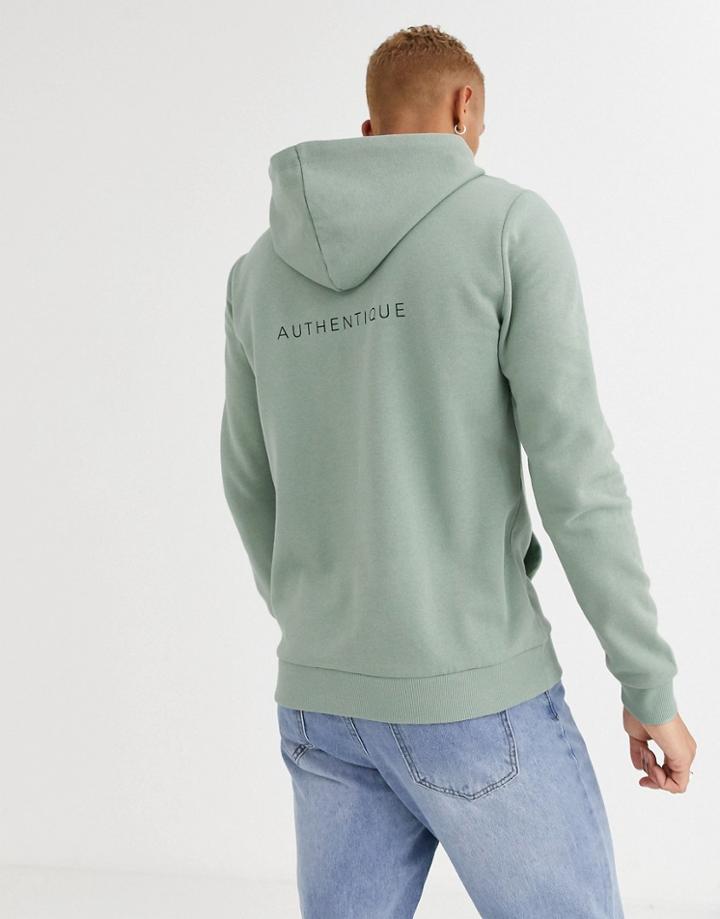 Asos Design Hoodie With Authentic Text Back Print In Green