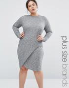 Club L Plus Rib Dress With Asymmetric Skirt And Keyhole Back - Gray