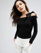 Asos Top With Tie Shoulder Knot Details - Black