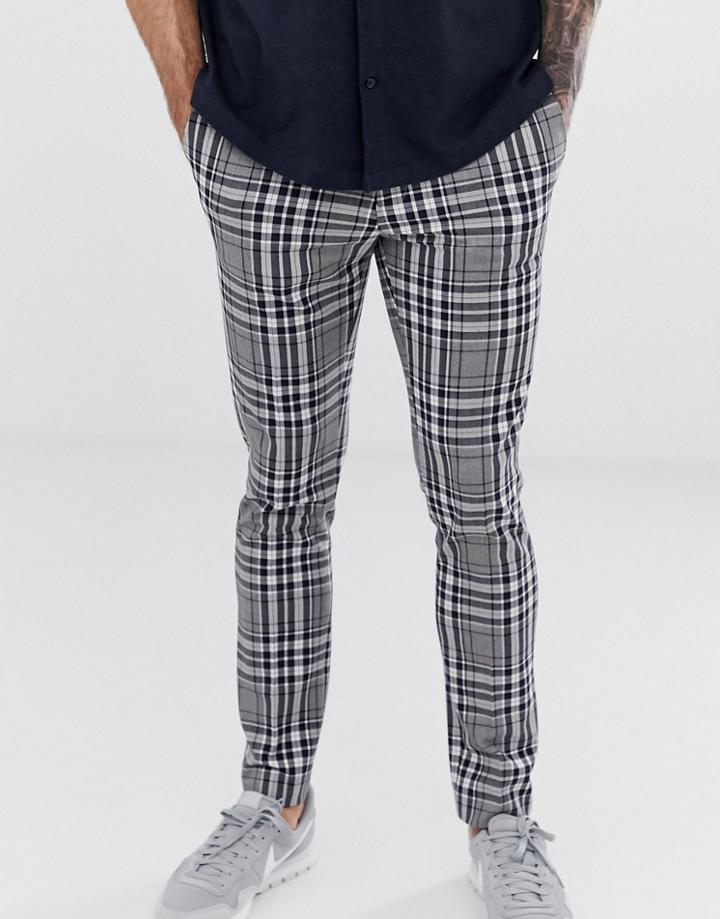 River Island Skinny Smart Pants In Bold Gray Check - Gray