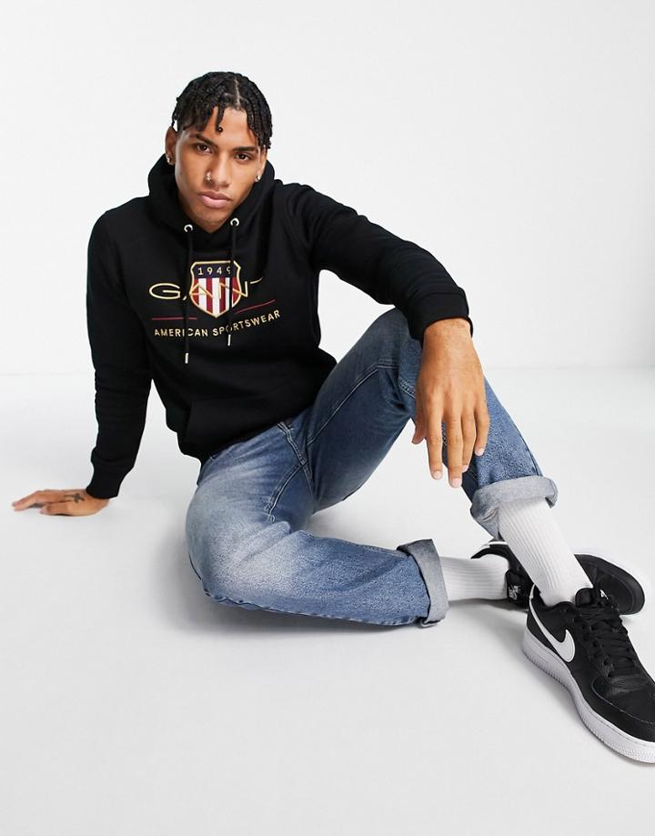 Gant Archive Shield Logo Hoodie In Black