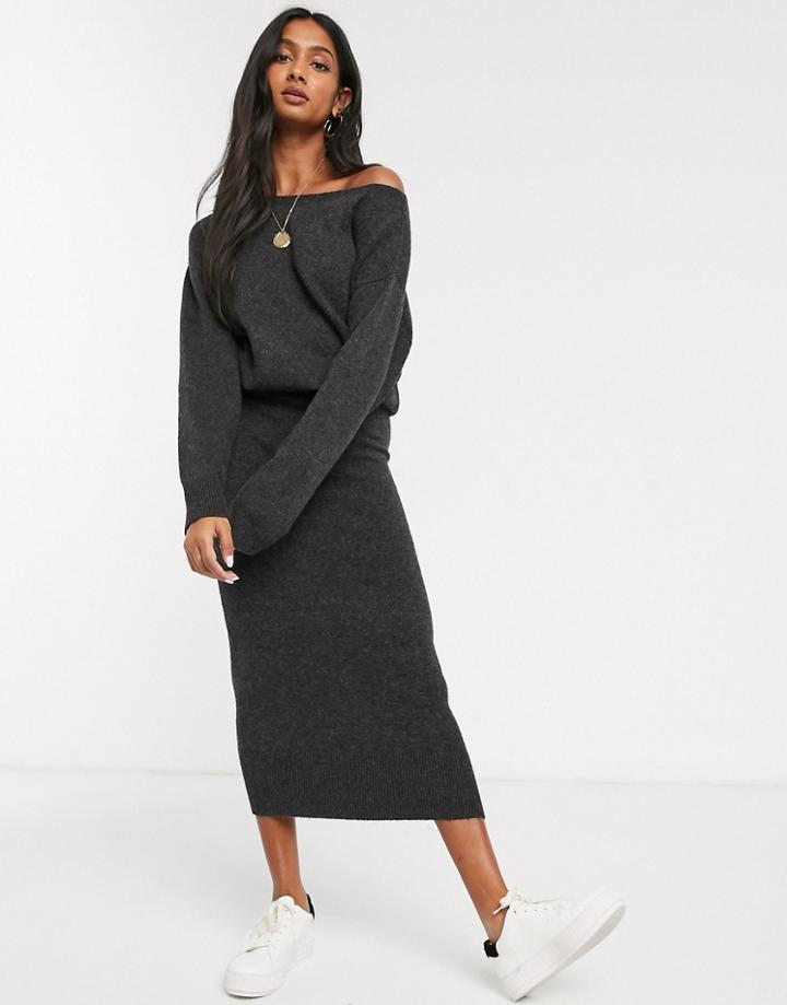 Micha Lounge Overlay Knitted Dress With Rib Hem-gray