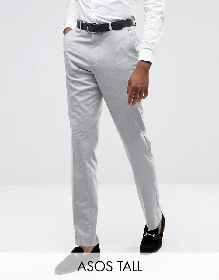 Asos Tall Slim Smart Pants In Gray - Gray