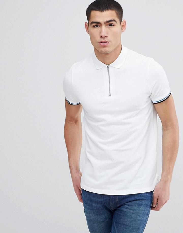 Asos Design Standard Polo With Zip And Tipping - Multi