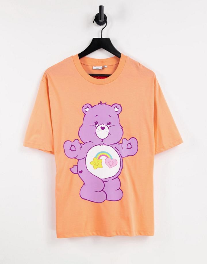 Asos Design Care Bears Oversized T-shirt With Licence In Coral-orange